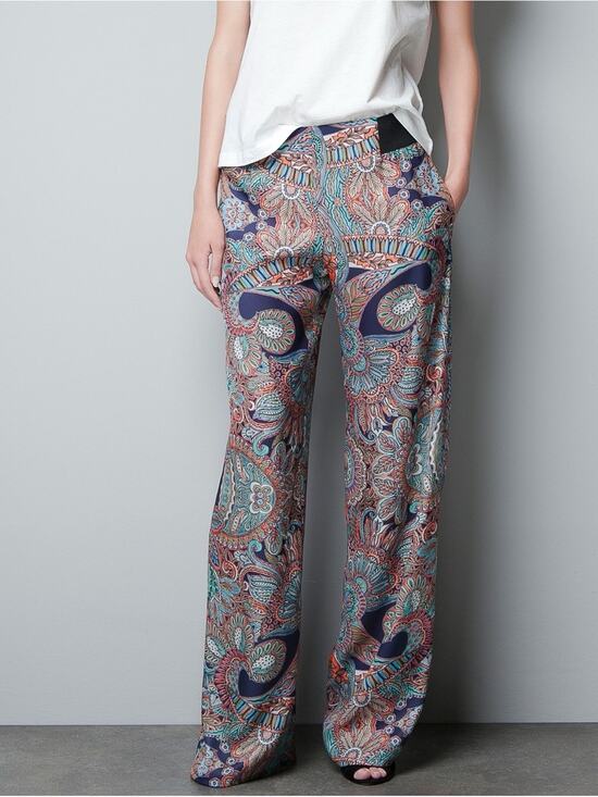 Zara Pants - Zara Orange and Navy Paisley Wide Leg Pants